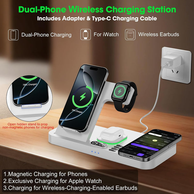 Dual Phone Foldable Wireless Charging Station for Apple, Couple&Family Use