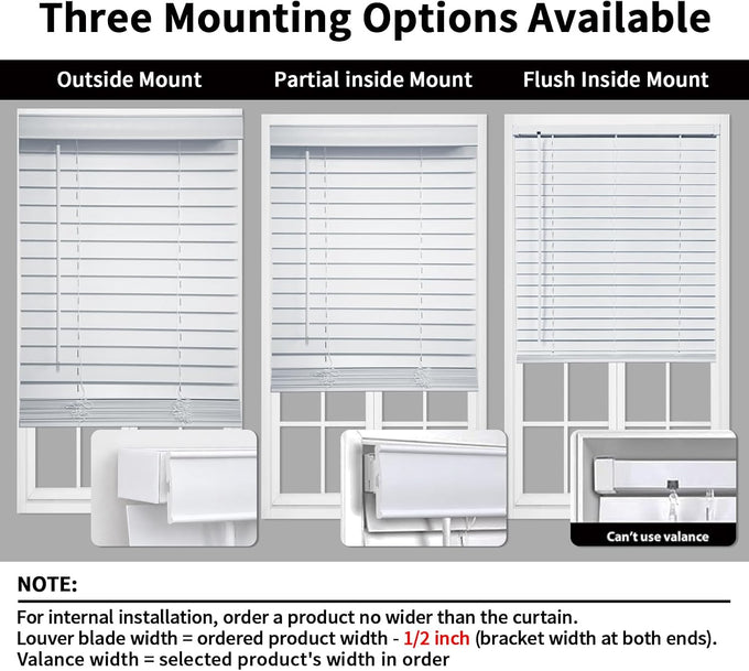 MYshade 2" Cordless Faux Wood Blinds, 34.5" W x 60" H, Slat Horizontal Blinds with Crown Valance, Room Darkening, Moisture Resistant, Window Blinds for Home Interior, White