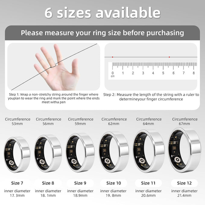 Smart Ring for Women & Men, Fitness Tracker Ring with Charging Case, Supports Heart Rate, HRV, Blood Oxygen, IP68 Waterproof, Sleep Tracking Ring for iOS and Android, No Subscription Fees(Silver 7)
