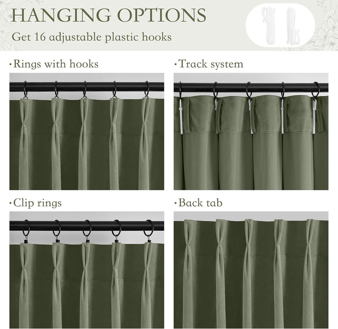 StangH Sage Green Pinch Pleat Velvet Curtains 96 Inches Long 2 Panels