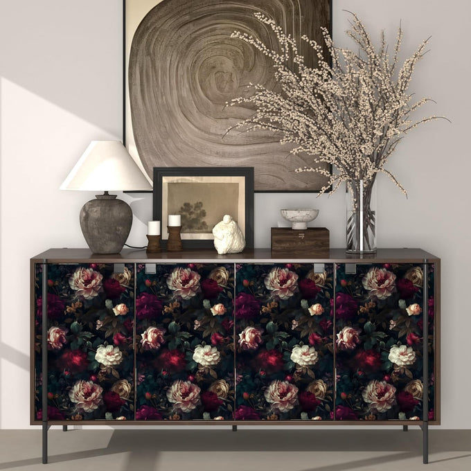 Fvlow Vintage Black Dark Red Floral Peel and Stick Wallpaper 17.4" x 788"