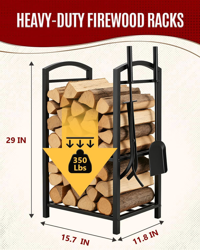 Breeze Touch 29" Heavy Duty Firewood Rack Indoor with 4 Fireplace Tools Set