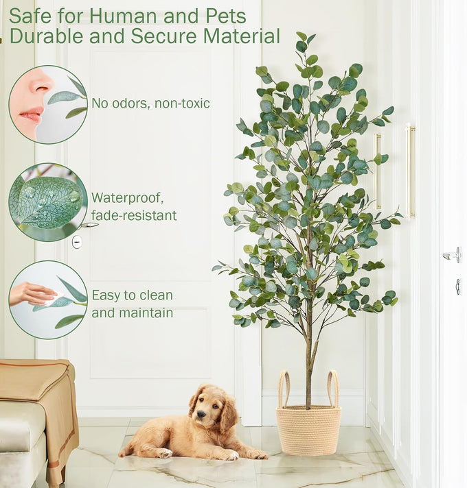 Caxchiling Artificial Eucalyptus Tree 6FT, Faux Floor Tree Indoor Outdoor