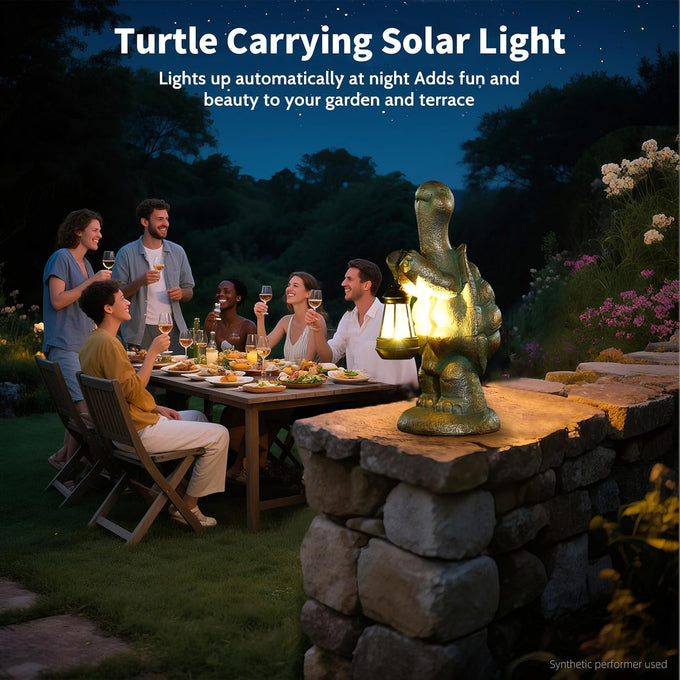 17-Inch Solar Turtle Garden Statue with LED Lantern Outdoor Decor