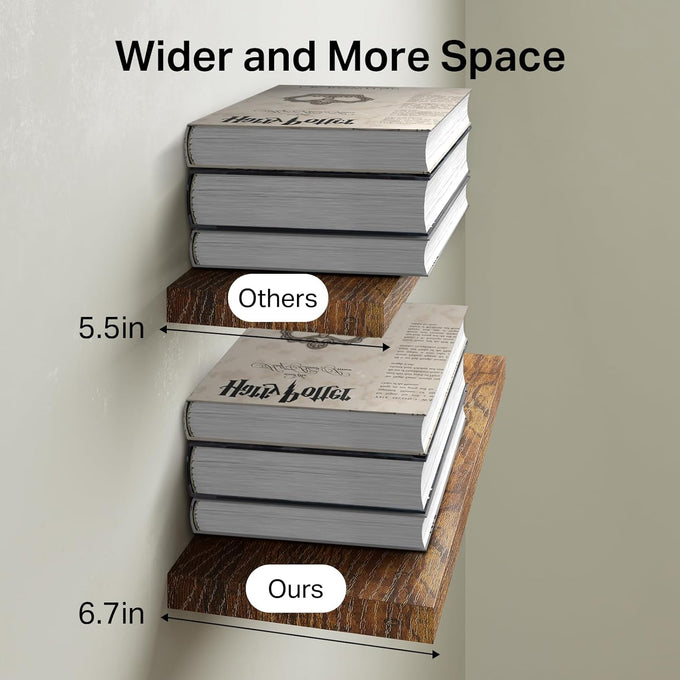 BAYKA Rustic Brown Floating Shelves 22.5in, Set of 2, Wall Mount Wood Shelf