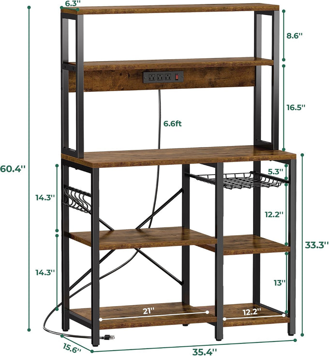 SUPERJARE Bakers Rack with Power Outlet, 35.4 Inches Coffee Bar with Basket