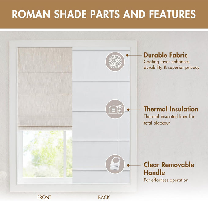 Madison Park Roman Shade, Blackout Blinds Thermal Insulated, 35x64 Linen