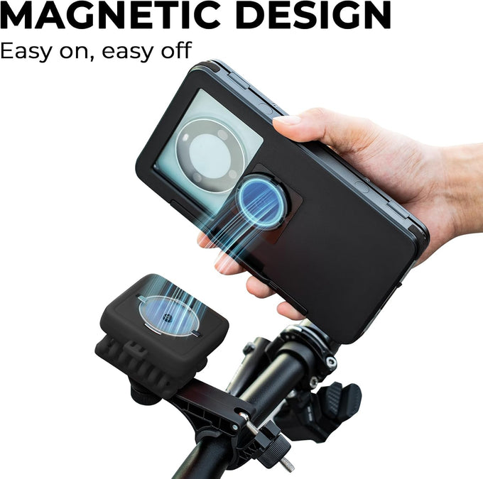 ROCKBROS Magnetic Bike Cell Phone Holder IPX4 Waterproof Motorcycle Phone Mount on Handlebar Fit for 4.7"-6.9" Phones FlipCase 360° Full-Body Protection 3S Quick Auto Lock Rotateable Anti-Shock