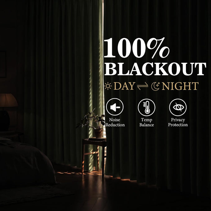 MYSKY HOME Olive Green Linen Pinch Pleated 100% Blackout Curtains 40Wx84L