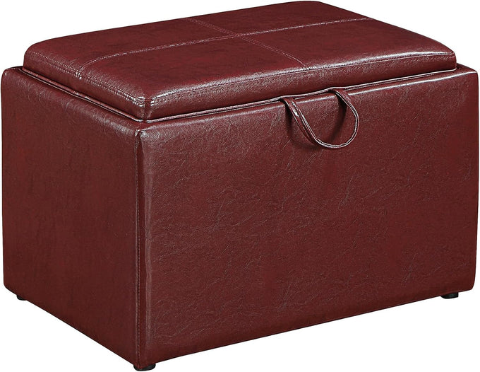 Convenience Concepts Designs4Comfort Accent Storage Ottoman 22.75" - Modern Foot Stool with Decorative Tray for Living Room, Dining Room, Office, Burgundy Faux Leather