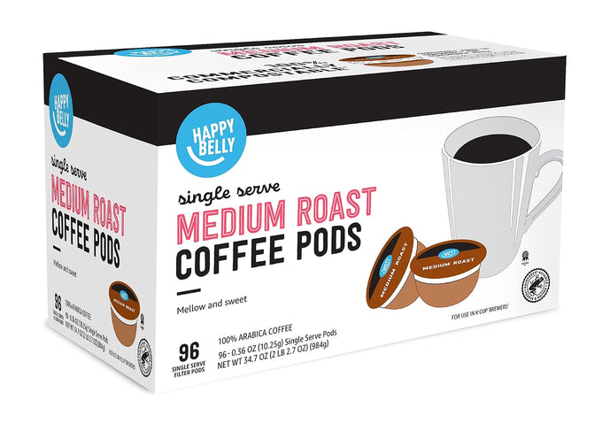 Amazon Brand - Happy Belly Medium Roast Compostable Coffee Pods, Compatible with K-Cup Brewer, 96 Count