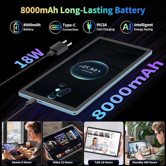 2026 11 Inch Tablet with Keyboard, Android 15 Tablet with Gemini AI(Black)