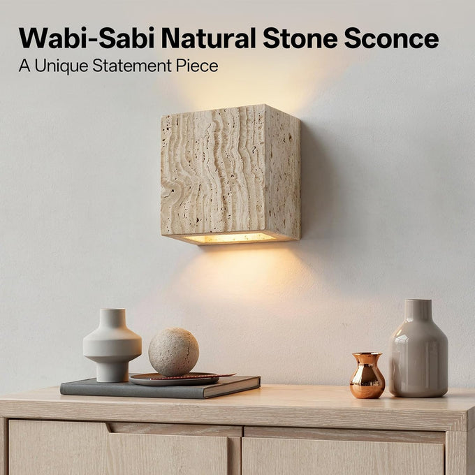 Travertine Wall Sconce Natural Stone Square Up Down Light Bedroom Hallway