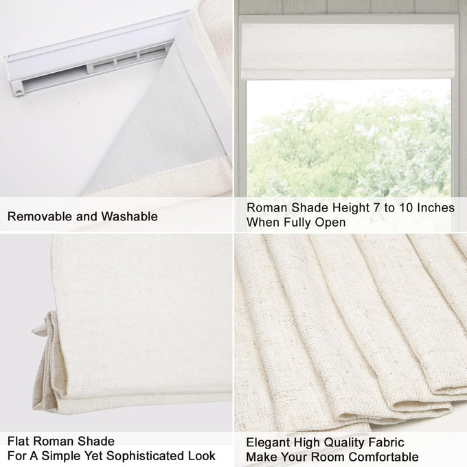 Cordless Linen Roman Shades, Natural Custom Fabric Room Darkening Roman Window Shades Blinds for Doors, French Doors, Kitchen Windows, Bathroom Windows