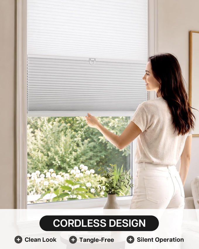 LazBlinds No Drill Cordless Day Night Cellular Shades, 34.5"W x 64"H, White