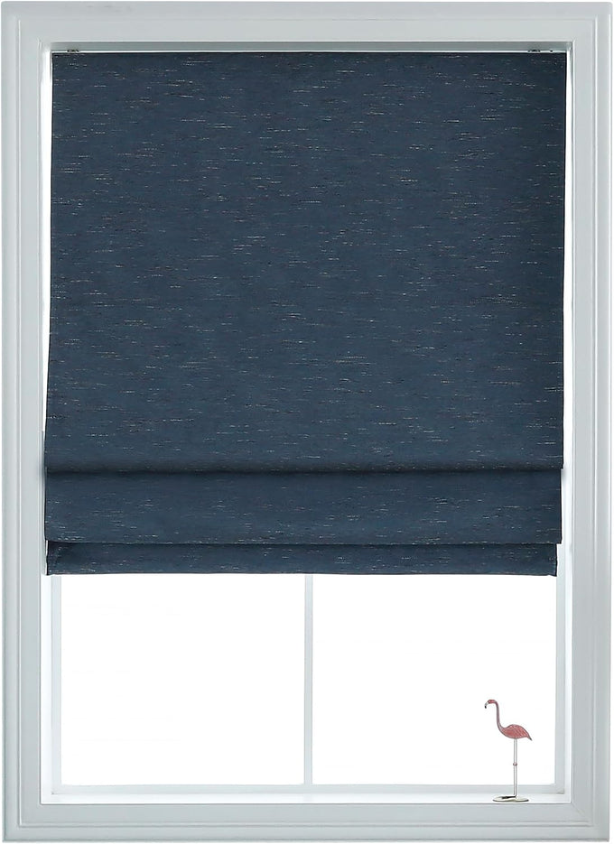 Everyday Celebration Roman Shades for Windows, Cordless Room Darkening Roman Window Shades, Pull Down Window Treatment, Indoor Blinds & Shades with Woven Fabric 35" W X 64" H, (Indigo Blue)