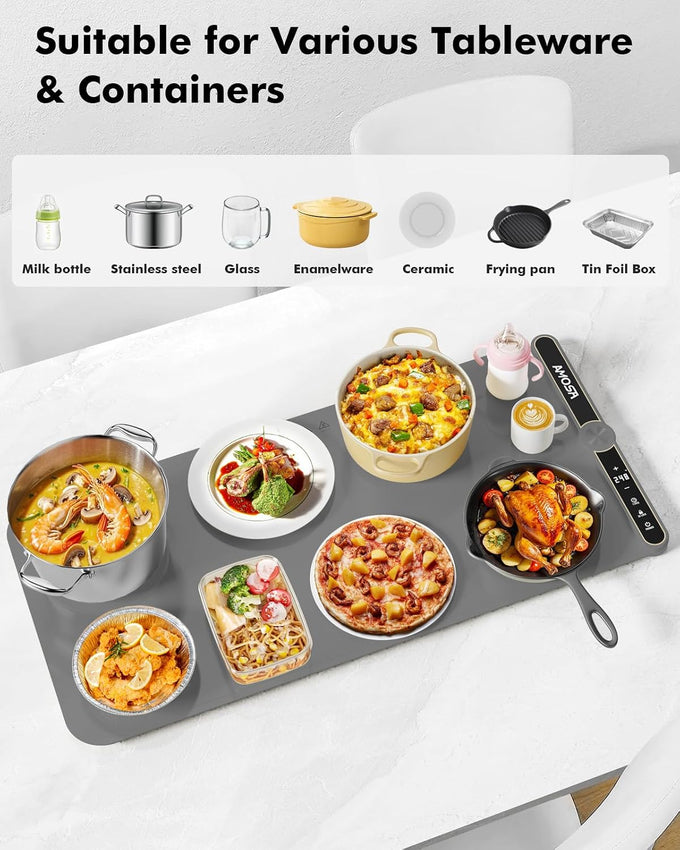AMOSA Warming Mat for Food, Extra Large XXL32"x15" Roll Up Food Warming Mat