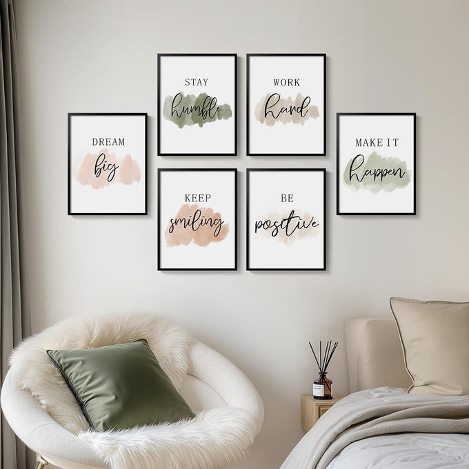 Framed Inspirational Positive Neutral Wall Art for Office, 6 Piece 11x14 In