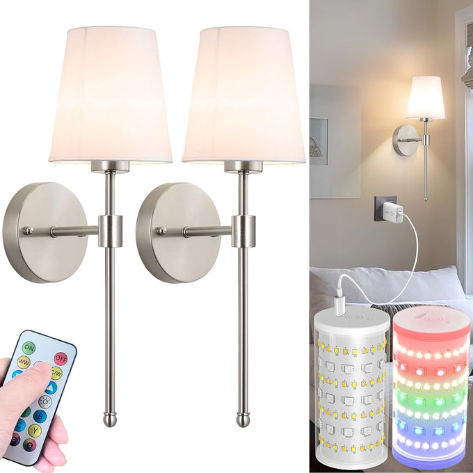 Nekhung Battery Operated Wall Sconce, Peel and Stick Sconces Set of 2