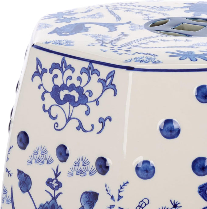 SAFAVIEH Furniture - Cloud 9 Decorative Garden Stool - Blue - Ceramic - Artisan Hand-Painted Design - Ideal for Living Room, Patio, Garden - Fully Assembled (ACS4557A)