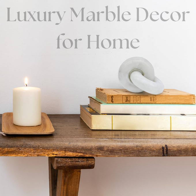 Marble Chain Link Decor - Small Bookshelf Decorative Object, Marble Decor Mid Century Modern Marble Accent for Neutral Home Decor, Room Decor, 3x4x3 Inches (White Chain)
