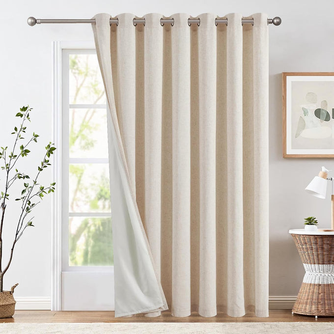 jinchan Lined Linen Curtain 84 Inch Light Filtering Grommet 1 Panel Beige