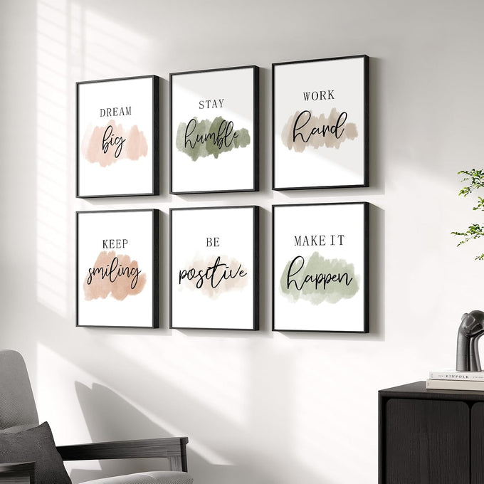 Framed Inspirational Positive Neutral Wall Art for Office, 6 Piece 11x14 In