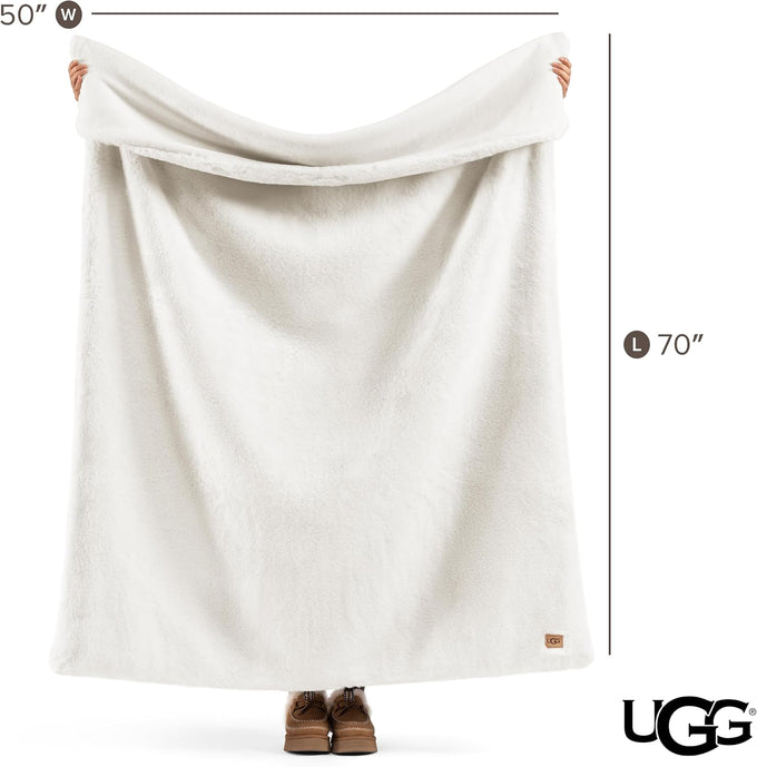 UGG Euphoria Throw Blanket, Plush Faux Fur Blanket, 50" x 70", White Snow