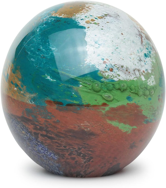 Murano Style Art Glass Paperweight Planet Earth Hand Blown for Offices
