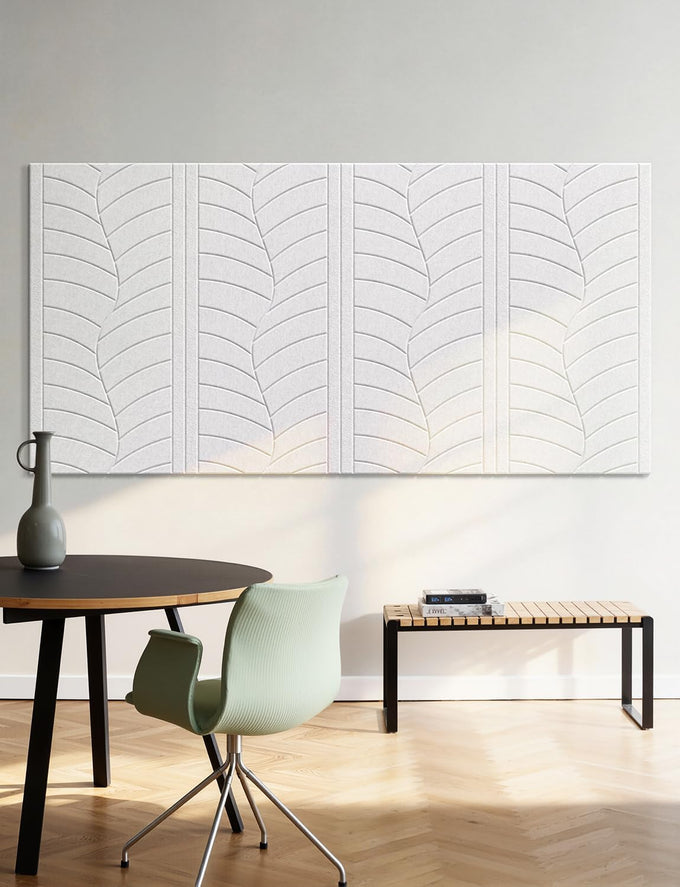 12 Pack Acoustic Wall Panels Sound Absorbing for Recording Studio, Self-Adhesive Leaf Textured Decorative White Art Ceiling Tiles - Acoustical Treatments for Home Gaming Room Door 17"×12"×0.4"