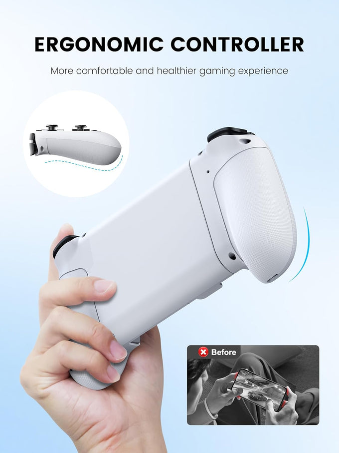 Mocagen MC1 Phone Controller for iPhone & Android – Ergonomic Grip, Low Latency, Case Friendly, Bluetooth Mobile Controller with Hall Effect Joysticks, Turbo, Portable Travel Companion for Car/Leisure