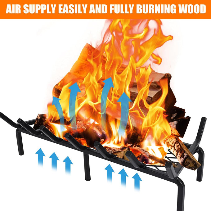 24 Inch Fireplace Grate with Ember Retainer,Cast Iron Fireplace Log Grate,Fireplace Log Holder,Heavy Duty Solid Steel Fireplace Wood Holder,Wood Stove Wrought Rack for Indoor Hearth Outdoor Fireplace