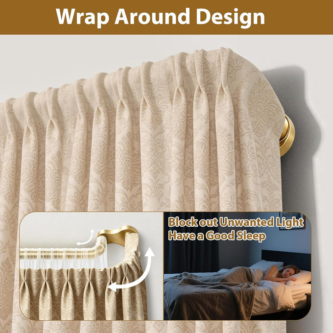 KAMANINA 2 Pack Double Curtain Rod 32 to 86 Inch, Gold Blackout Drapery Rod