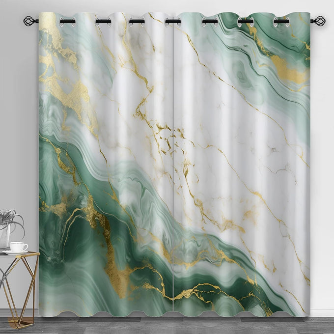 Marble Blackout Curtains for Bedroom Living Room, Turquoise Marble Curtains & Home Decor, Abstract Luxury Window Treatments, Thermal Grommet Nordic Modern Drapes, 96" Curtains 2 Panel Set