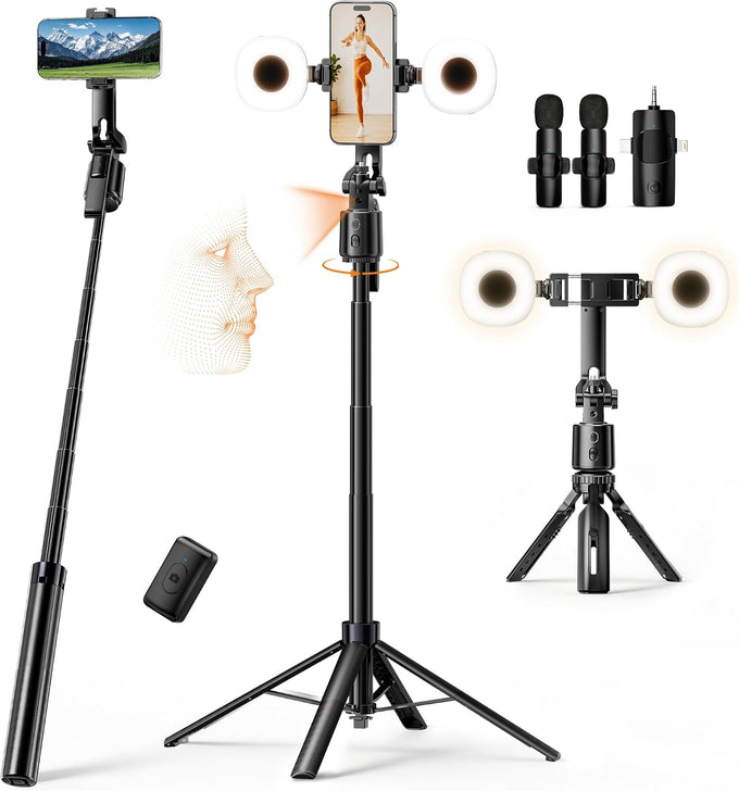 UBeesize 70" Auto Face Tracking Phone Tripod for iPhone & Camera with Light