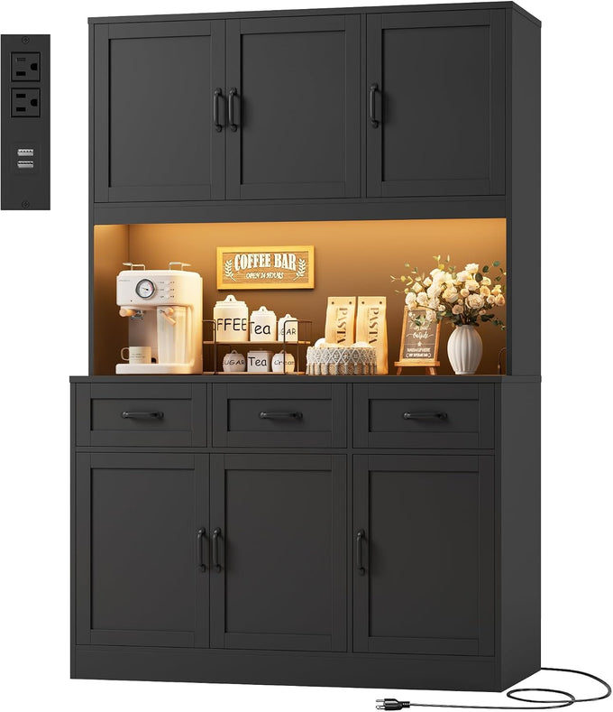 HOSTACK Kitchen Pantry Storage Cabinet, Tall Kitchen Hutch Cabinet, Black
