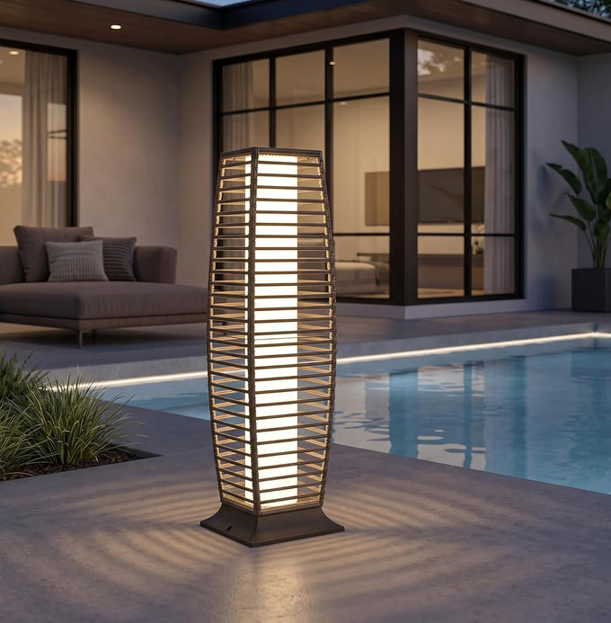 Solar Yard Outdoor Floor Lamp Solar Lantern Waterproof Wicker Boho Deck Lights for Garden Porch Decor, Large Cindy