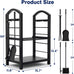 AMAGABELI GARDEN & HOME Firewood Rack Indoor with Tools 5-Piece Fireplace Tools Set Wood Holder Outdoor Wrought Iron Log Holder Firewood Storage Rack for Fireplace,Fire Pit,Wood Stove Black