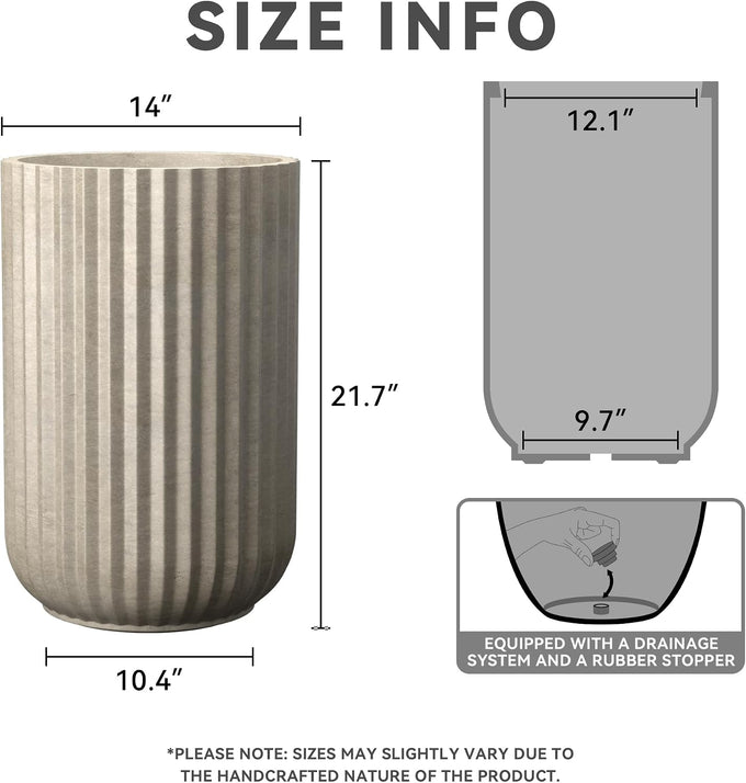 Kante Large Round Column Weathered Concrete Planter 21.7" Tall, Outdoor