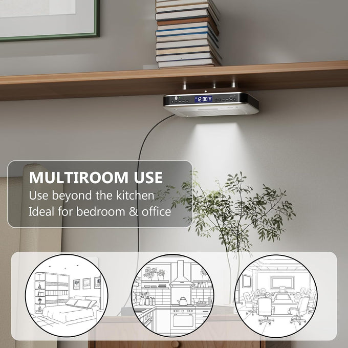 iLive Bluetooth Under Cabinet Radio with Clock, Timer & LED Kitchen Light