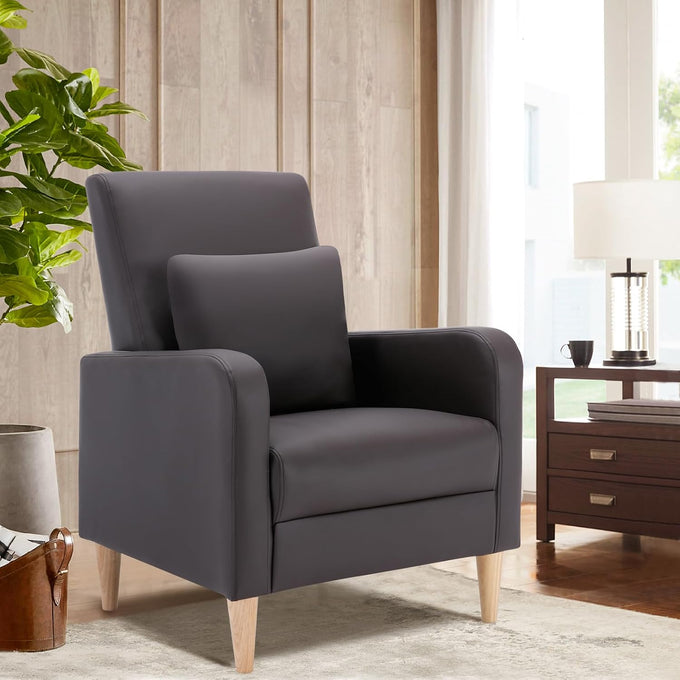 COLAMY Mid-Century Modern Accent Chair, Fabric Upholstered Living Room Chair with Back Pillow & Solid Wood Legs, Comfy Armchair for Living Room, Bedroom, Single Sofa, Beige