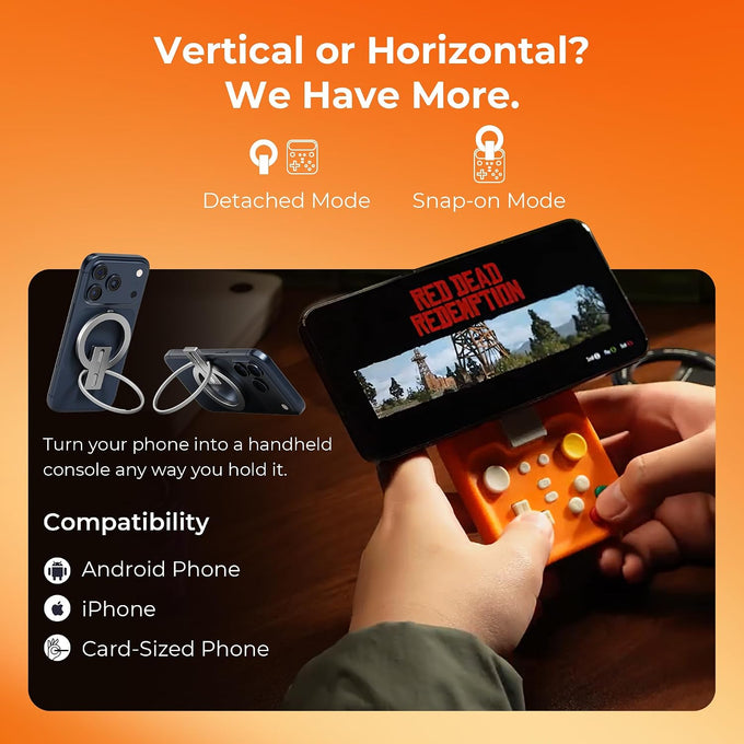 abxylute M4 Snap-On Mobile Gaming Controller for Android & iPhone, Switch 1&2, Portable Bluetooth Controller, Pocket-Sized Retro Arcade Phone Gamepad Kickstand, Dual Joystick Turbo Pro Gaming Magnetic (Orange)