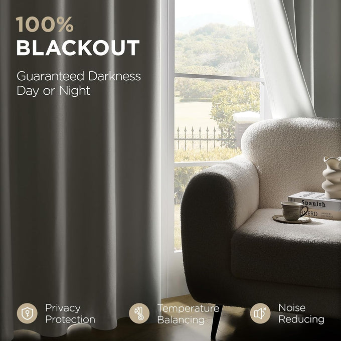 Joydeco White Blackout Curtains 120 Inches Long - 100% Blackout Living Room Curtain 2 Panels, Rod Pocket & Back Tabs Thermal Insulated Window Drapes for Bedroom (Pure White,52" Wx120 L)