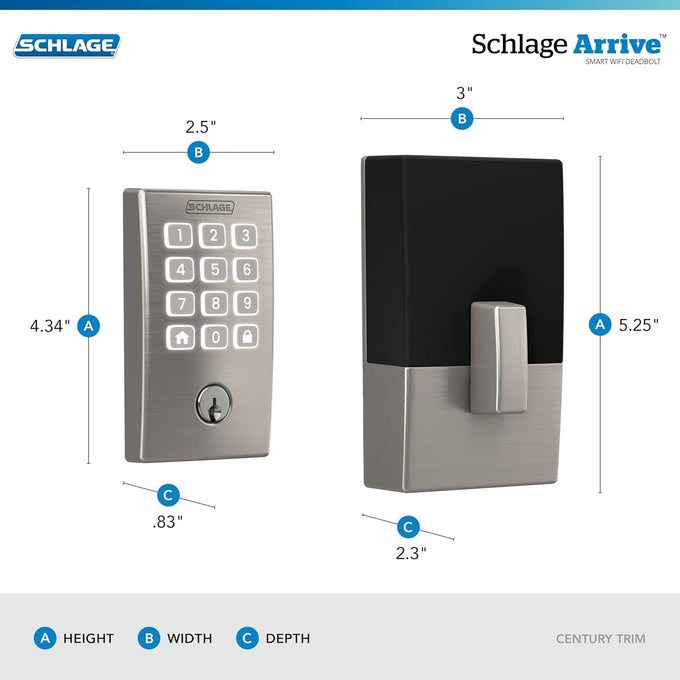 Schlage Arrive Smart WiFi Deadbolt Lock with Remsen Trim, Satin Nickel