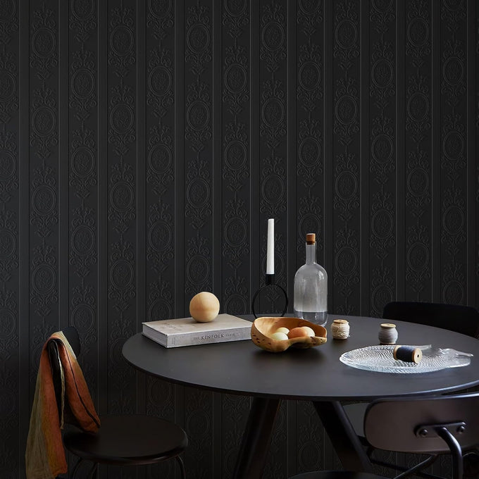 JiffDiff Black 3D Embossed Textured Peel Stick Wallpaper 17.3"x1200"