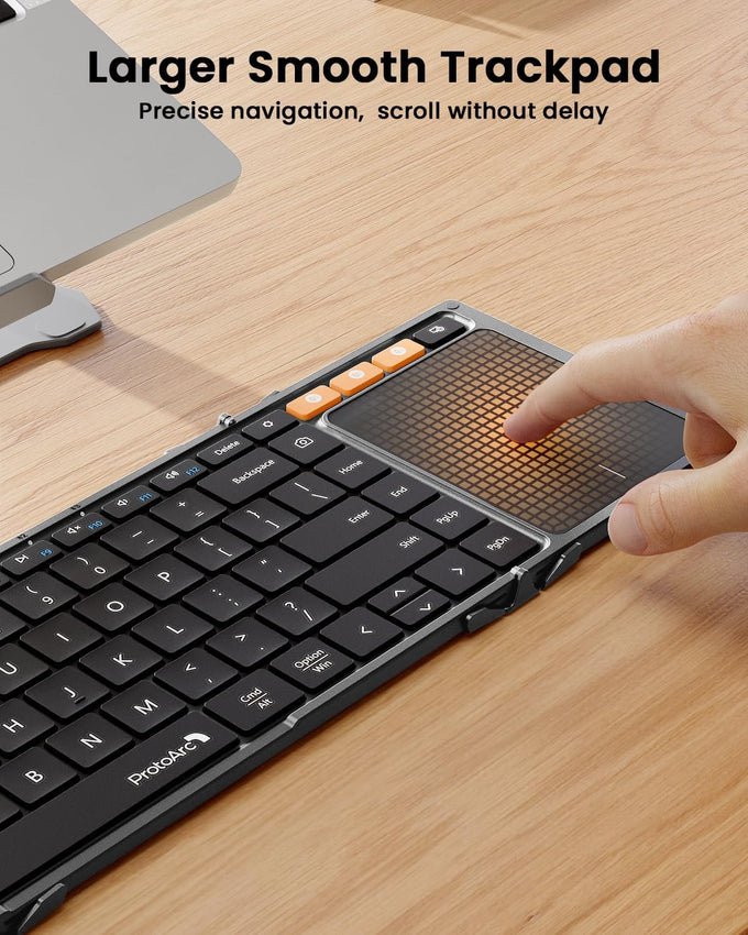 ProtoArc XK01 TP Foldable Keyboard with Touchpad, 0.65 in Keycaps, Gray