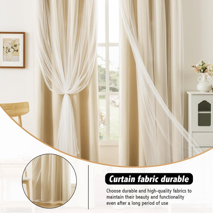 Anytime Double Layer Blackout Curtains 2 Panels，52Wx108L，Cream