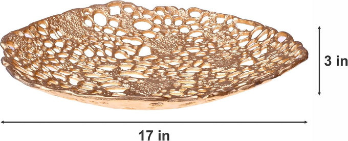 DeKulture Handmade Gold Amoeba Tray, 17 in Diameter — Decorative Centerpiece for Home Decor, Weddings & Holiday Tables