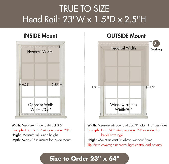 Madison Park Roman Shade, Room Darkening Blind Cordless, 23x64 Sheen Taupe