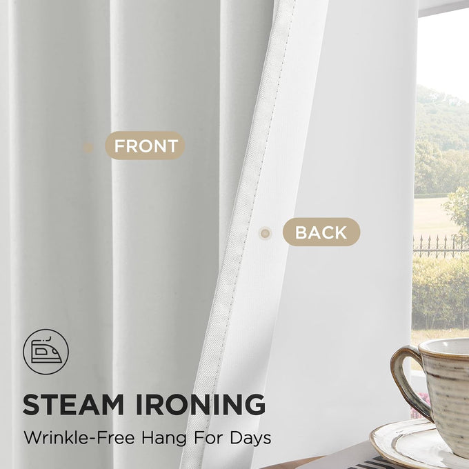Joydeco White Blackout Curtains 120 Inches Long - 100% Blackout Living Room Curtain 2 Panels, Rod Pocket & Back Tabs Thermal Insulated Window Drapes for Bedroom (Pure White,52" Wx120 L)